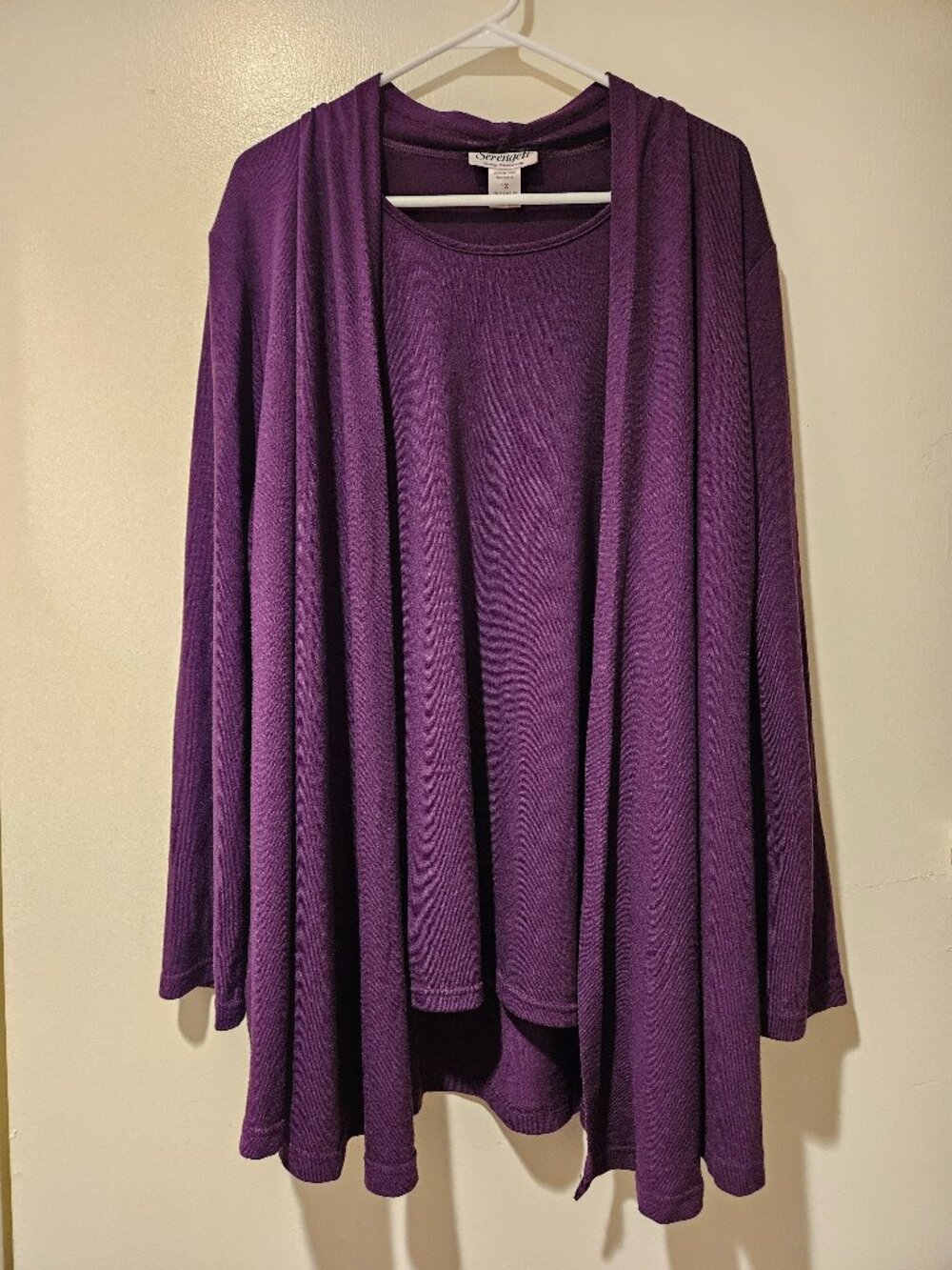 Serengeti 1X Purple Long Sleeve Cardigan Attached Inset Draped Open Front